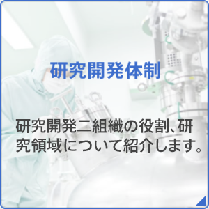 研究開発体制：研究開発二組織の役割、研究領域について紹介します。